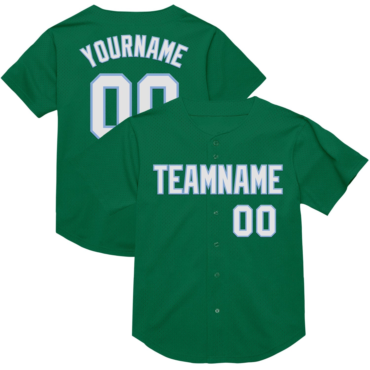Custom Kelly Green White-Light Blue Mesh Authentic Throwback Baseball Jersey - Sky-Custom