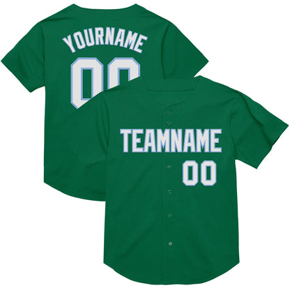 Custom Kelly Green White-Light Blue Mesh Authentic Throwback Baseball Jersey - Sky-Custom