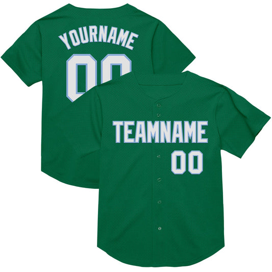 Custom Kelly Green White-Light Blue Mesh Authentic Throwback Baseball Jersey - Sky-Custom
