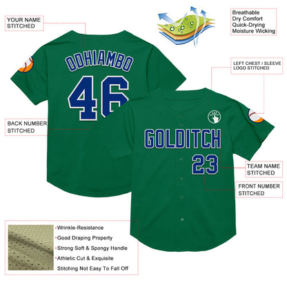 Custom Kelly Green Royal-White Mesh Authentic Throwback Baseball Jersey - Sky-Custom