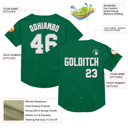 Custom Kelly Green White-Gray Mesh Authentic Throwback Baseball Jersey - Sky-Custom
