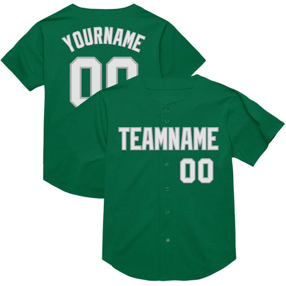 Custom Kelly Green White-Gray Mesh Authentic Throwback Baseball Jersey - Sky-Custom