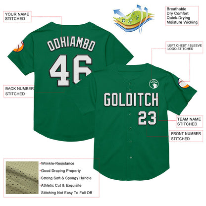 Custom Kelly Green White-Black Mesh Authentic Throwback Baseball Jersey - Sky-Custom