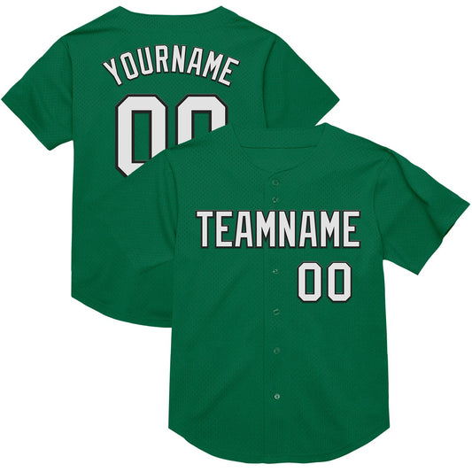 Custom Kelly Green White-Black Mesh Authentic Throwback Baseball Jersey - Sky-Custom