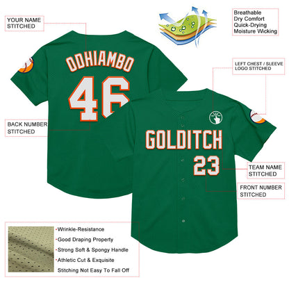 Custom Kelly Green White-Orange Mesh Authentic Throwback Baseball Jersey - Sky-Custom