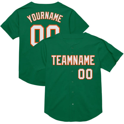 Custom Kelly Green White-Orange Mesh Authentic Throwback Baseball Jersey - Sky-Custom