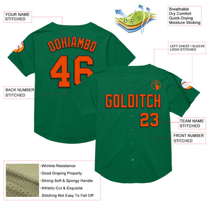 Custom Kelly Green Orange-Black Mesh Authentic Throwback Baseball Jersey - Sky-Custom