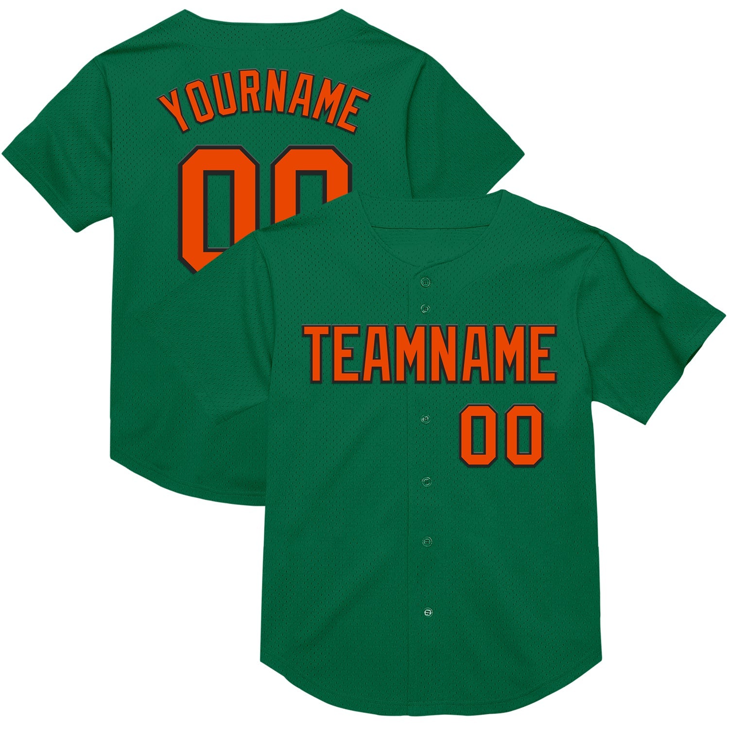 Custom Kelly Green Orange-Black Mesh Authentic Throwback Baseball Jersey - Sky-Custom
