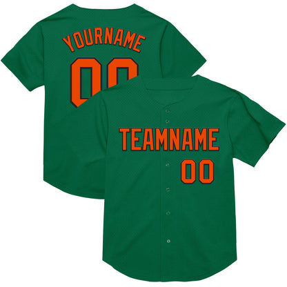 Custom Kelly Green Orange-Black Mesh Authentic Throwback Baseball Jersey - Sky-Custom