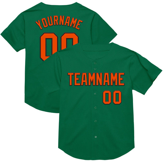 Custom Kelly Green Orange-Black Mesh Authentic Throwback Baseball Jersey - Sky-Custom