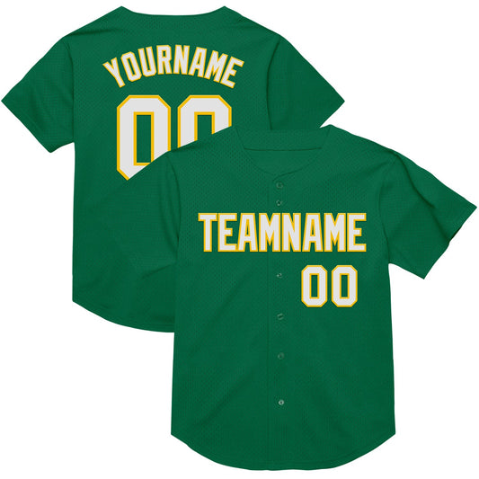 Custom Kelly Green White-Yellow Mesh Authentic Throwback Baseball Jersey - Sky-Custom