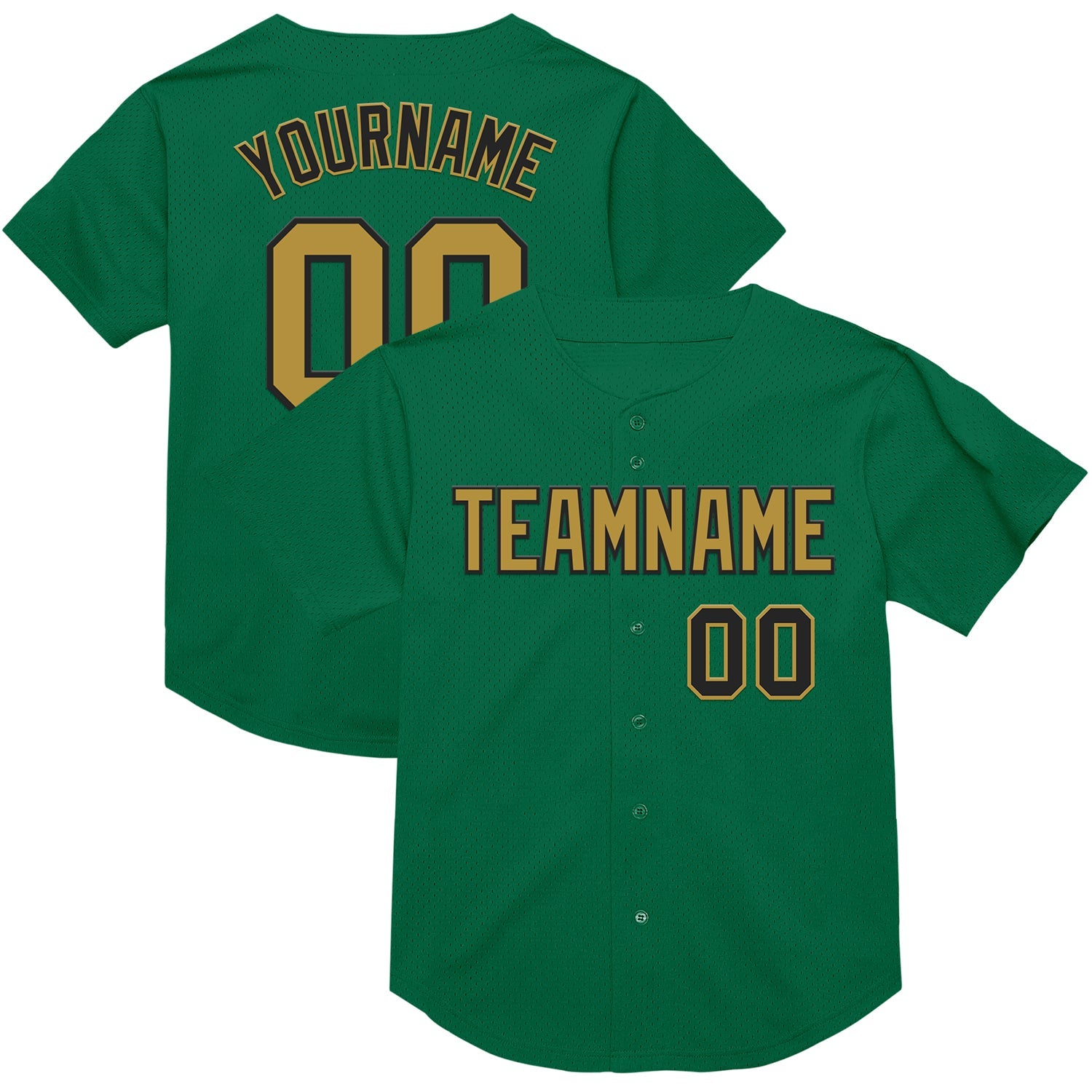 Custom Kelly Green Old Gold-Black Mesh Authentic Throwback Baseball Jersey - Sky-Custom