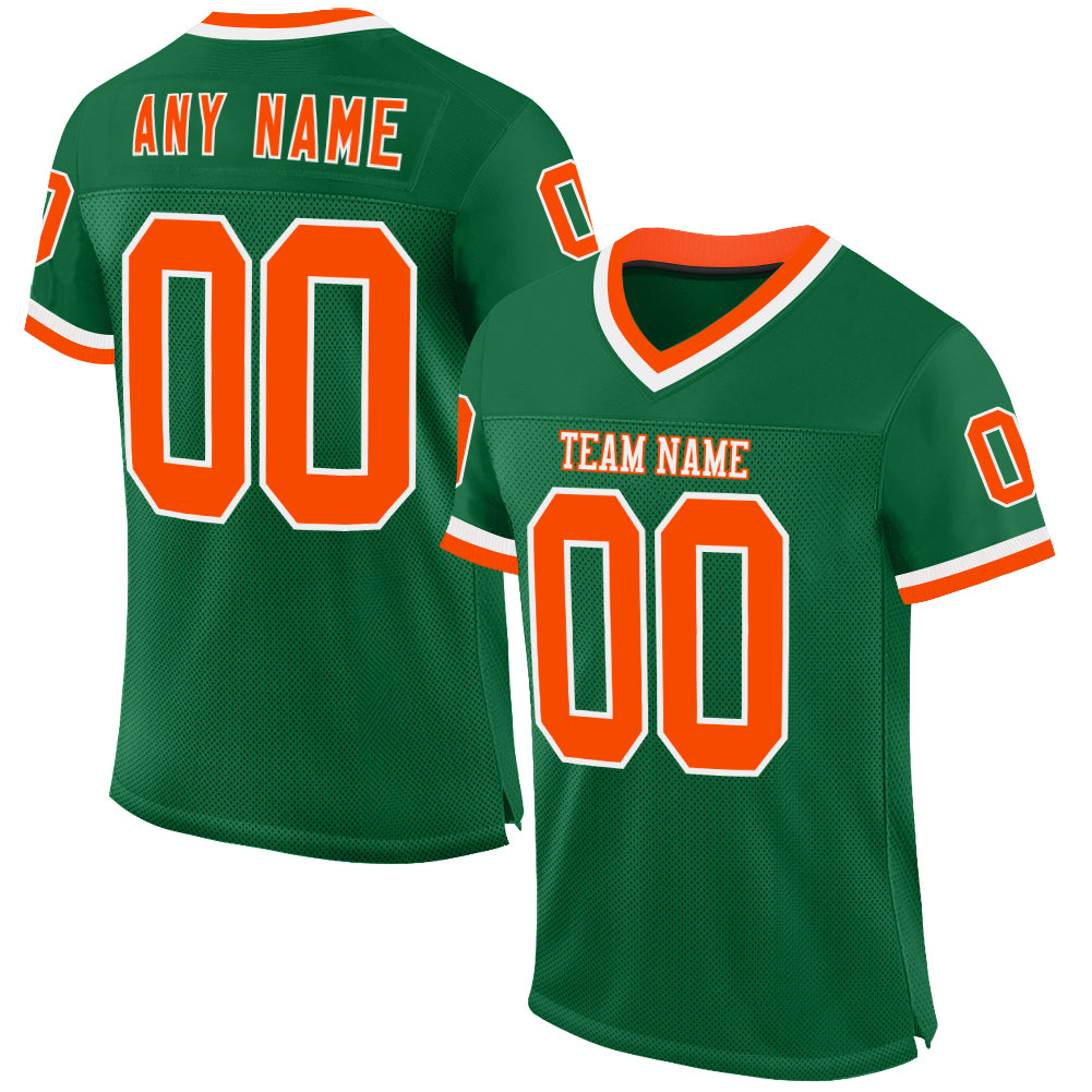 Custom Kelly Green Orange-White Mesh Authentic Throwback Football Jersey - Sky-Custom