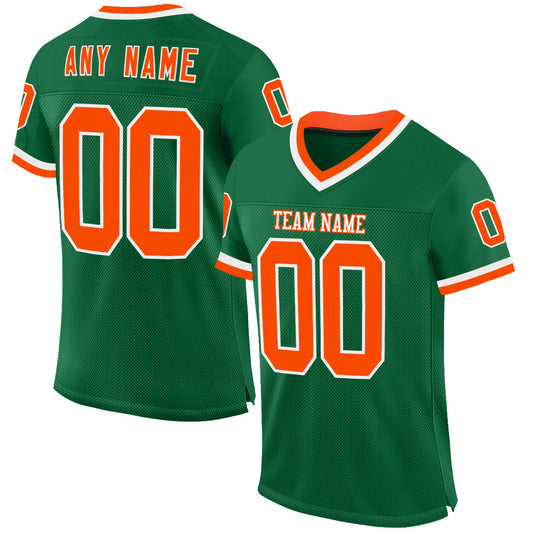 Custom Kelly Green Orange-White Mesh Authentic Throwback Football Jersey - Sky-Custom