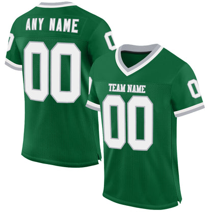 Custom Kelly Green White-Gray Mesh Authentic Throwback Football Jersey - Sky-Custom