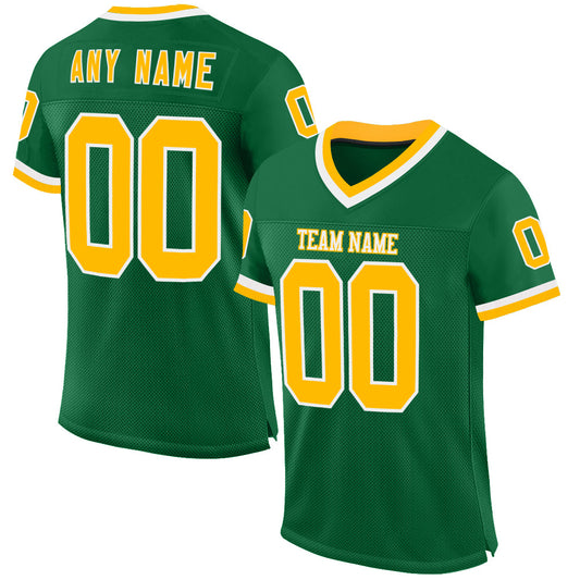 Custom Kelly Green Gold-White Mesh Authentic Throwback Football Jersey - Sky-Custom