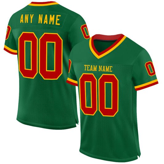 Custom Kelly Green Red-Gold Mesh Authentic Throwback Football Jersey - Sky-Custom
