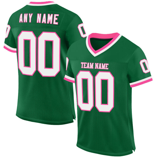 Custom Kelly Green White-Pink Mesh Authentic Throwback Football Jersey - Sky-Custom