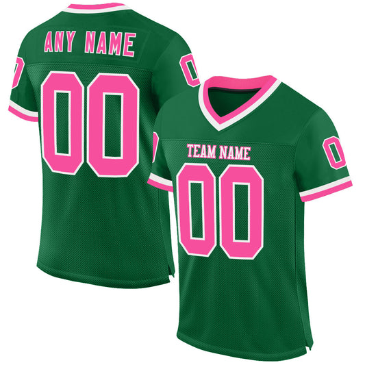 Custom Kelly Green Pink-White Mesh Authentic Throwback Football Jersey - Sky-Custom