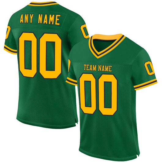 Custom Kelly Green Gold-Black Mesh Authentic Throwback Football Jersey - Sky-Custom