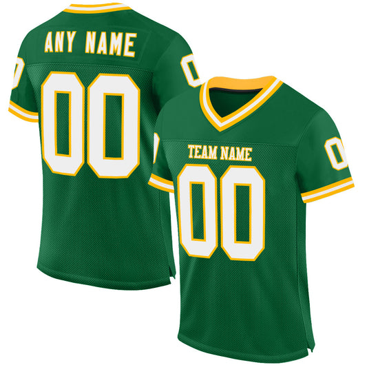 Custom Kelly Green White-Gold Mesh Authentic Throwback Football Jersey - Sky-Custom
