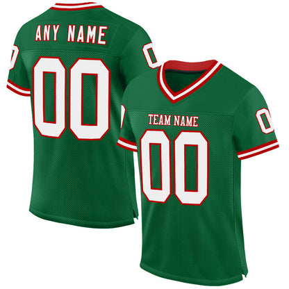 Custom Kelly Green White-Red Mesh Authentic Throwback Football Jersey - Sky-Custom
