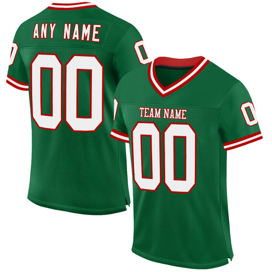 Custom Kelly Green White-Red Mesh Authentic Throwback Football Jersey - Sky-Custom