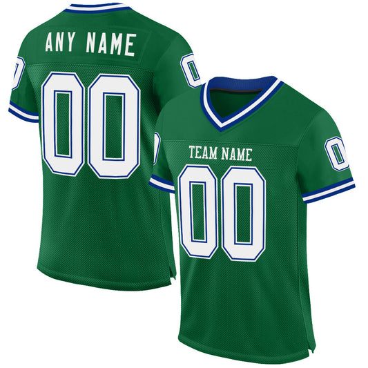 Custom Kelly Green White-Royal Mesh Authentic Throwback Football Jersey - Sky-Custom