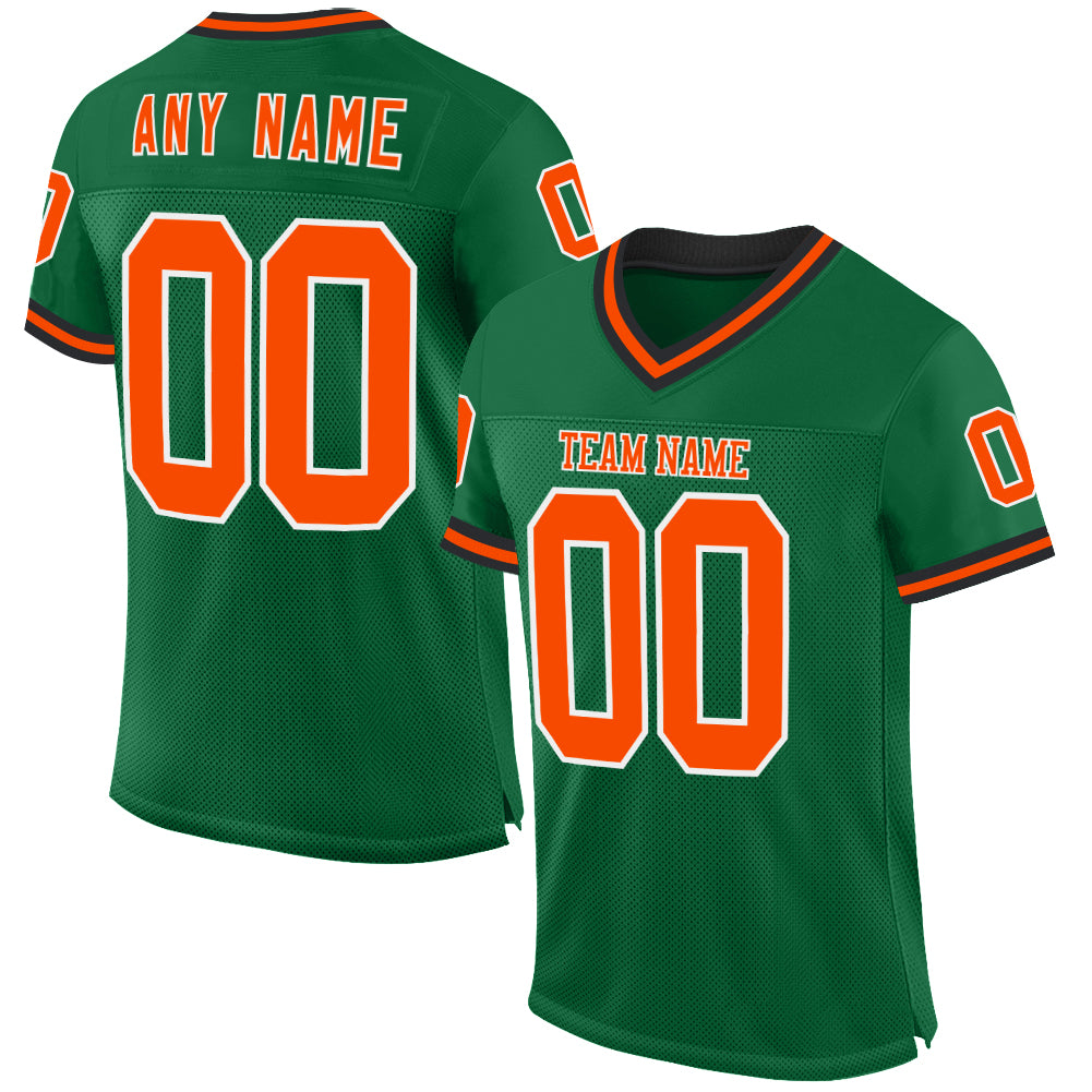 Custom Kelly Green Orange-Black Mesh Authentic Throwback Football Jersey - Sky-Custom