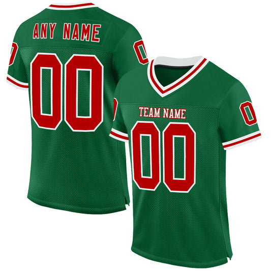 Custom Kelly Green Red-White Mesh Authentic Throwback Football Jersey - Sky-Custom