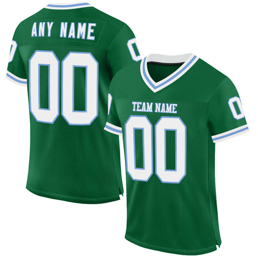 Custom Kelly Green White-Light Blue Mesh Authentic Throwback Football Jersey - Sky-Custom