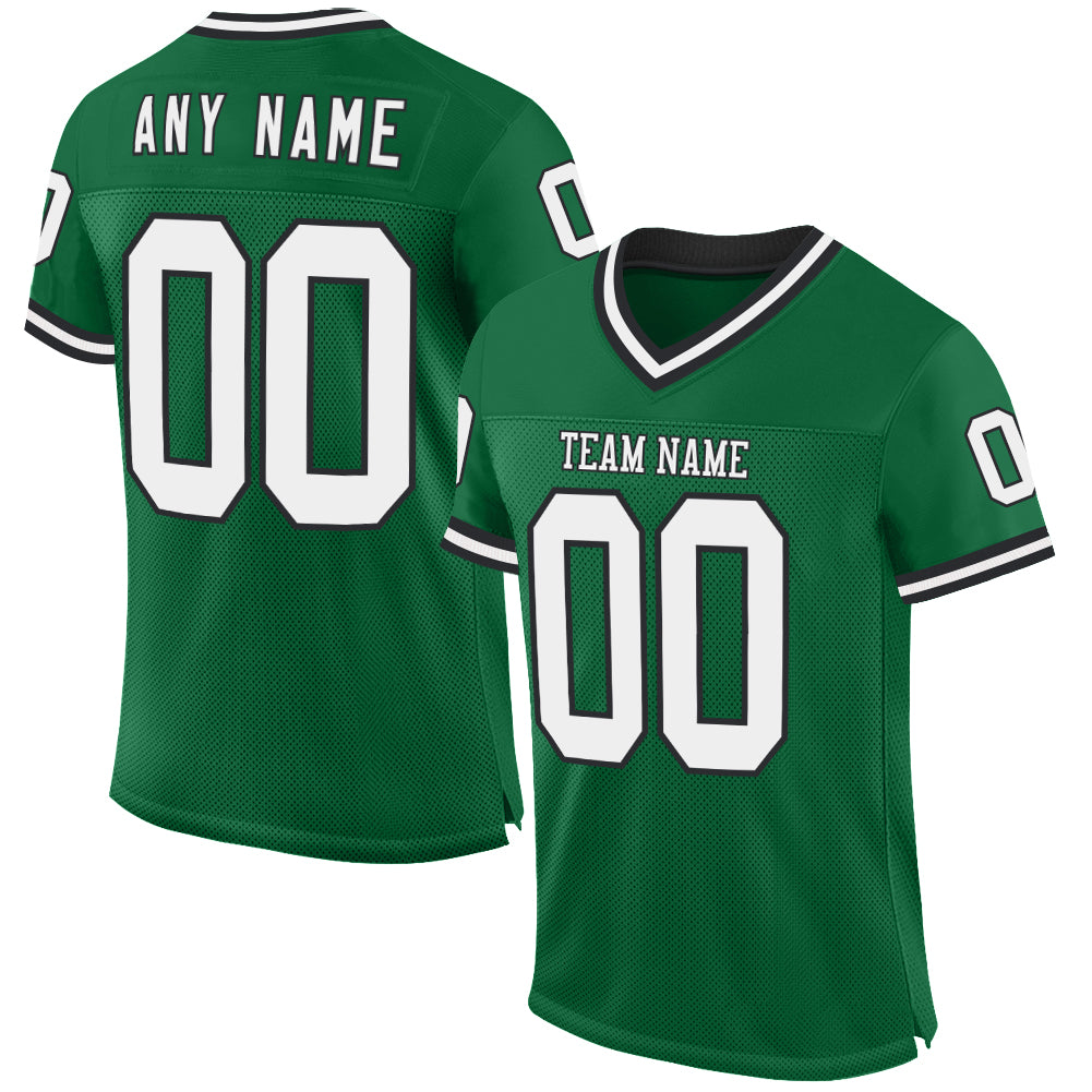 Custom Kelly Green White-Black Mesh Authentic Throwback Football Jersey - Sky-Custom