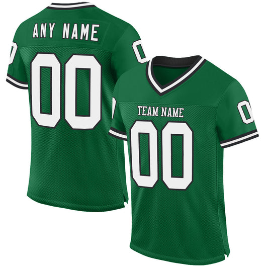 Custom Kelly Green White-Black Mesh Authentic Throwback Football Jersey - Sky-Custom