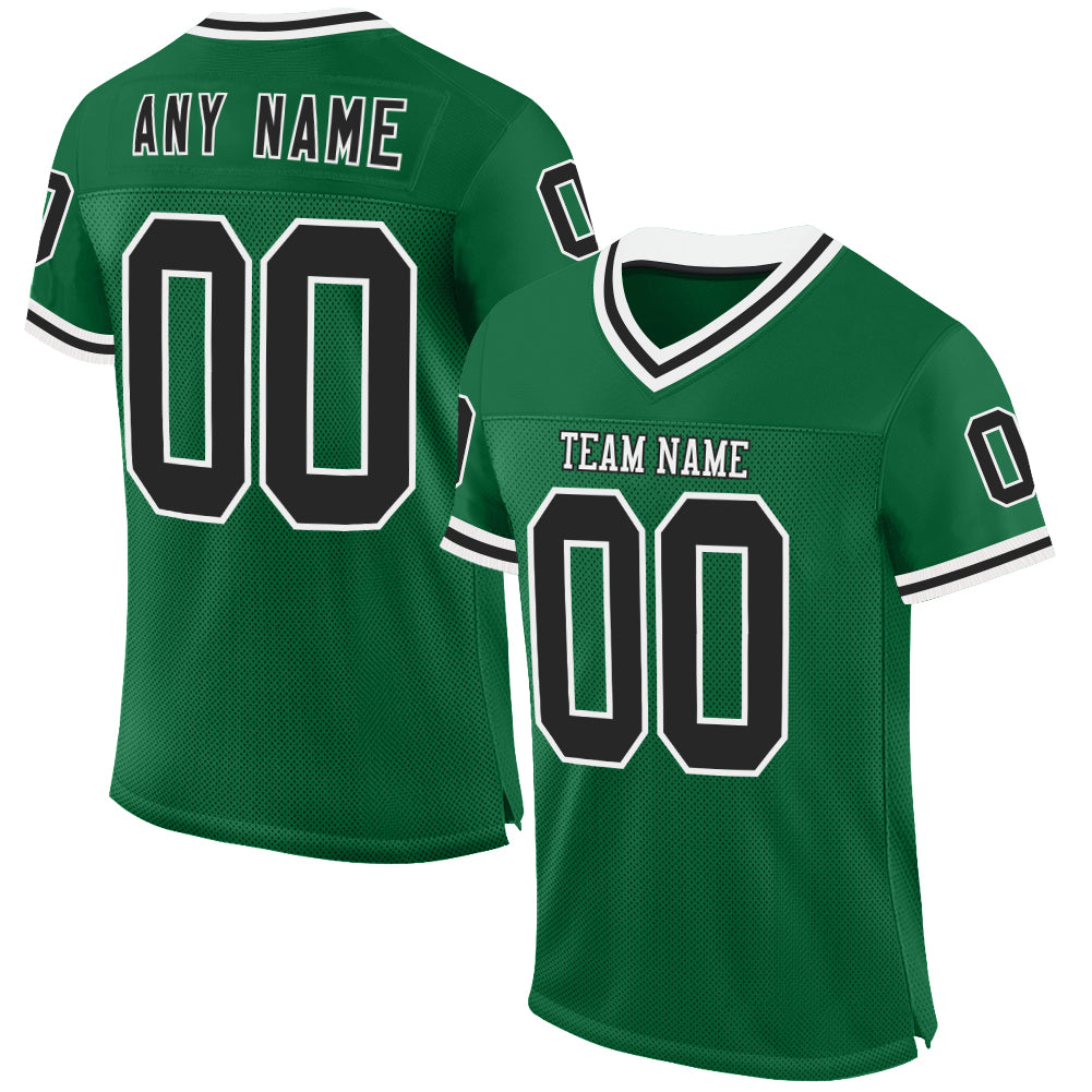 Custom Kelly Green Black-White Mesh Authentic Throwback Football Jersey - Sky-Custom