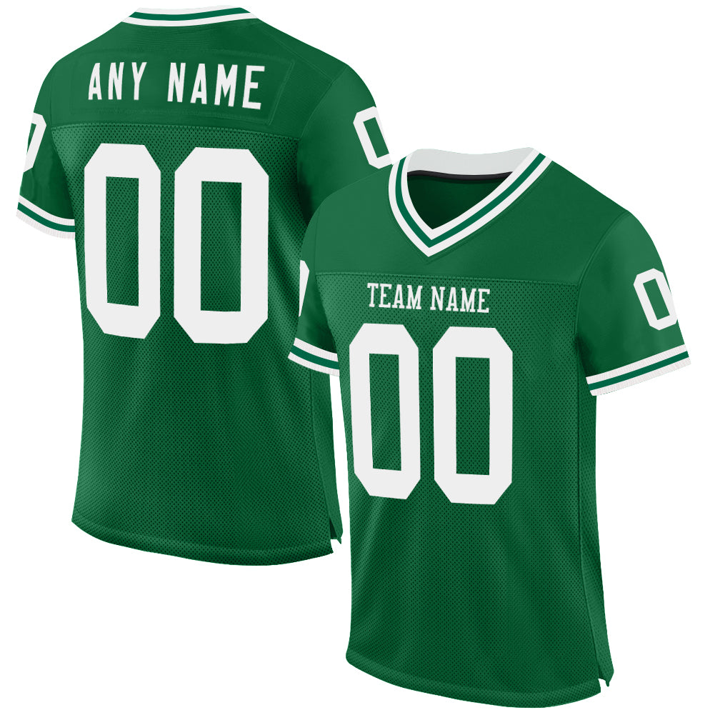 Custom Kelly Green White Mesh Authentic Throwback Football Jersey - Sky-Custom