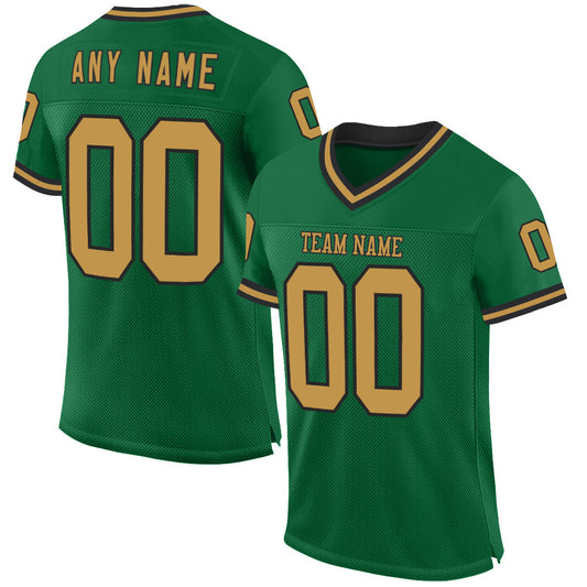 Custom Kelly Green Old Gold-Black Mesh Authentic Throwback Football Jersey - Sky-Custom