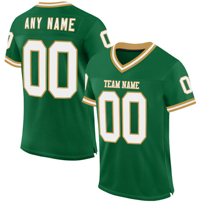 Custom Kelly Green White-Old Gold Mesh Authentic Throwback Football Jersey - Sky-Custom
