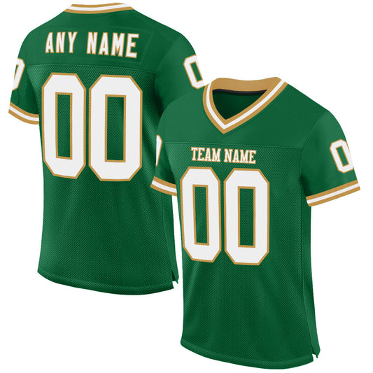 Custom Kelly Green White-Old Gold Mesh Authentic Throwback Football Jersey - Sky-Custom
