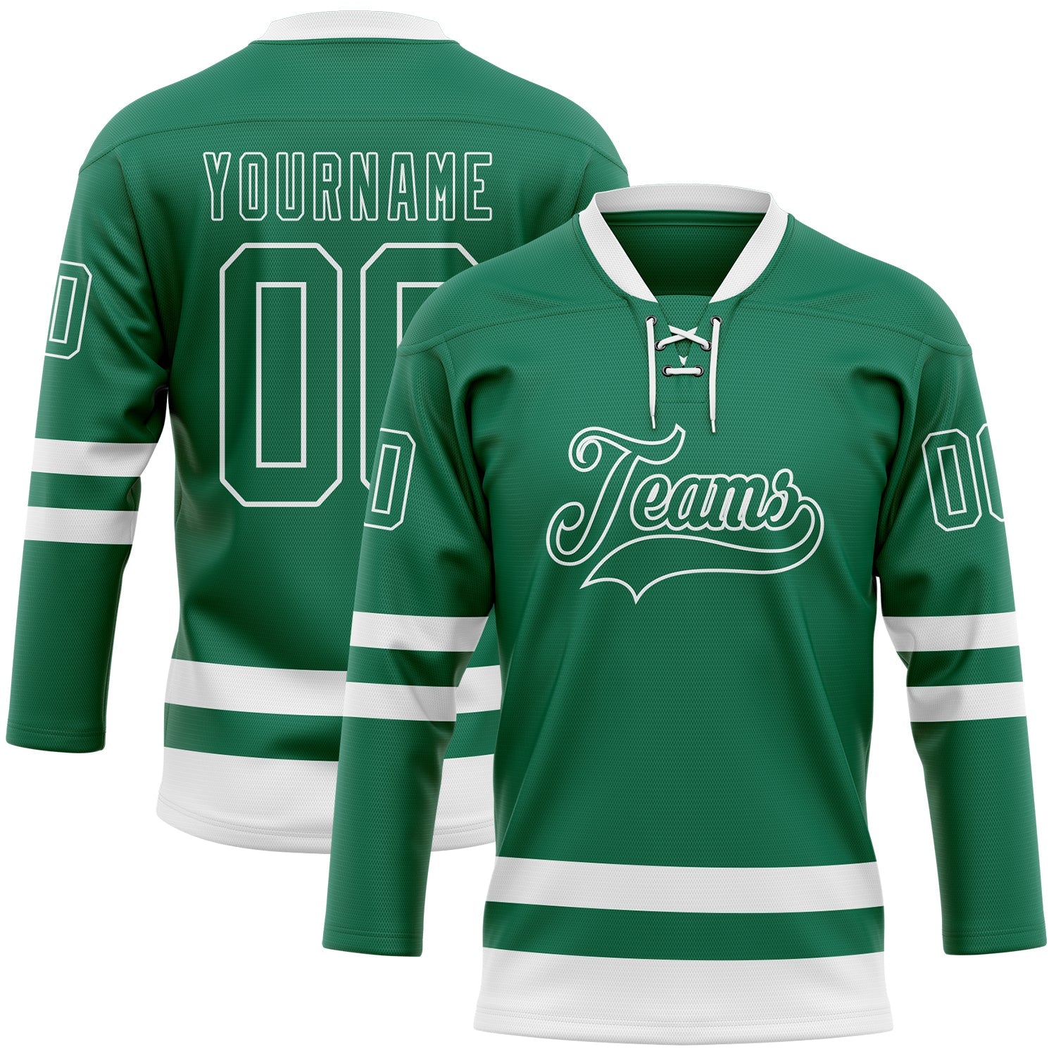 Custom Kelly Green White Hockey Lace Neck Jersey - Sky-Custom