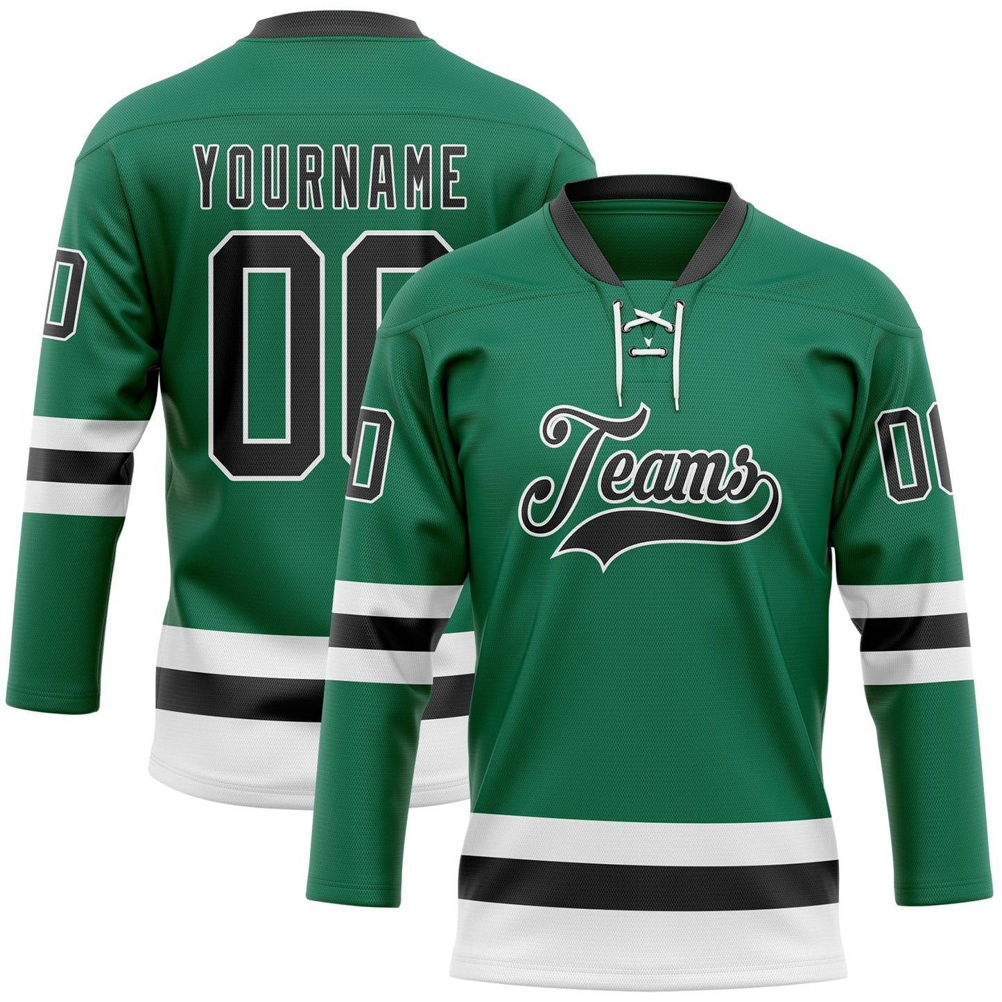 Custom Kelly Green Black-White Hockey Lace Neck Jersey - Sky-Custom