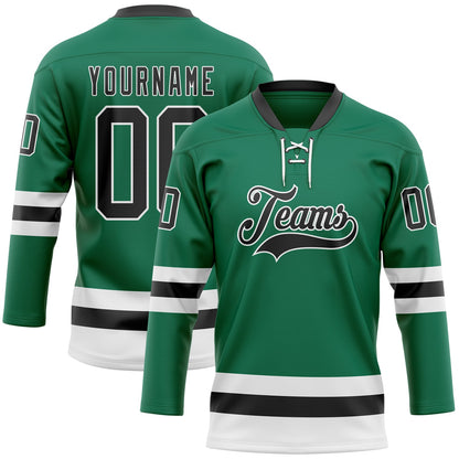Custom Kelly Green Black-White Hockey Lace Neck Jersey - Sky-Custom