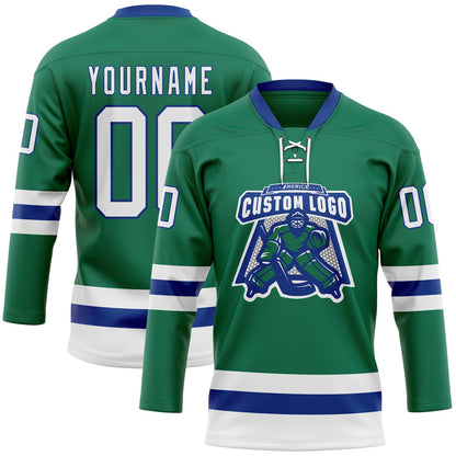 Custom Kelly Green White-Royal Hockey Lace Neck Jersey - Sky-Custom
