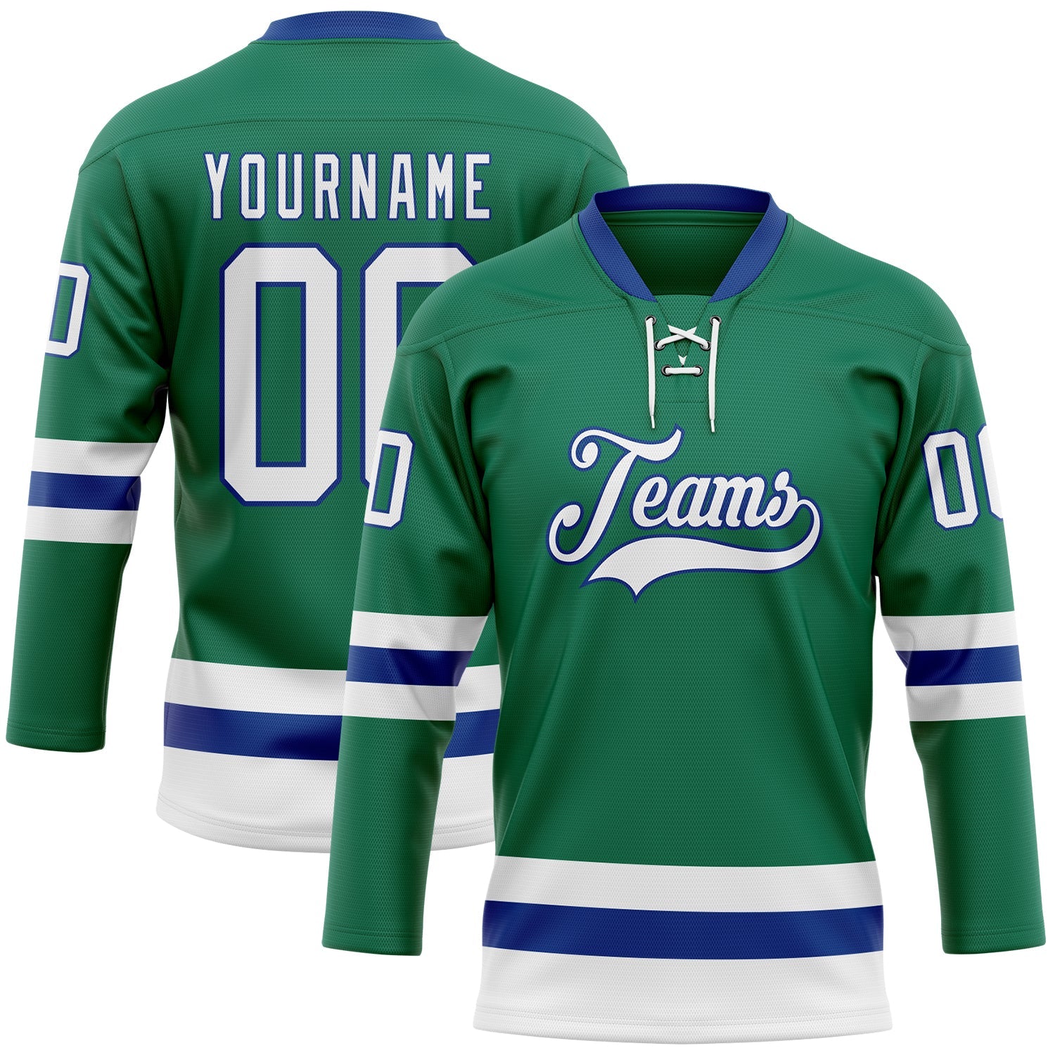Custom Kelly Green White-Royal Hockey Lace Neck Jersey - Sky-Custom