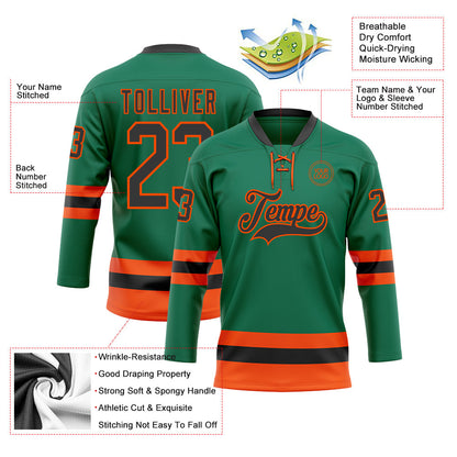 Custom Kelly Green Black-Orange Hockey Lace Neck Jersey - Sky-Custom