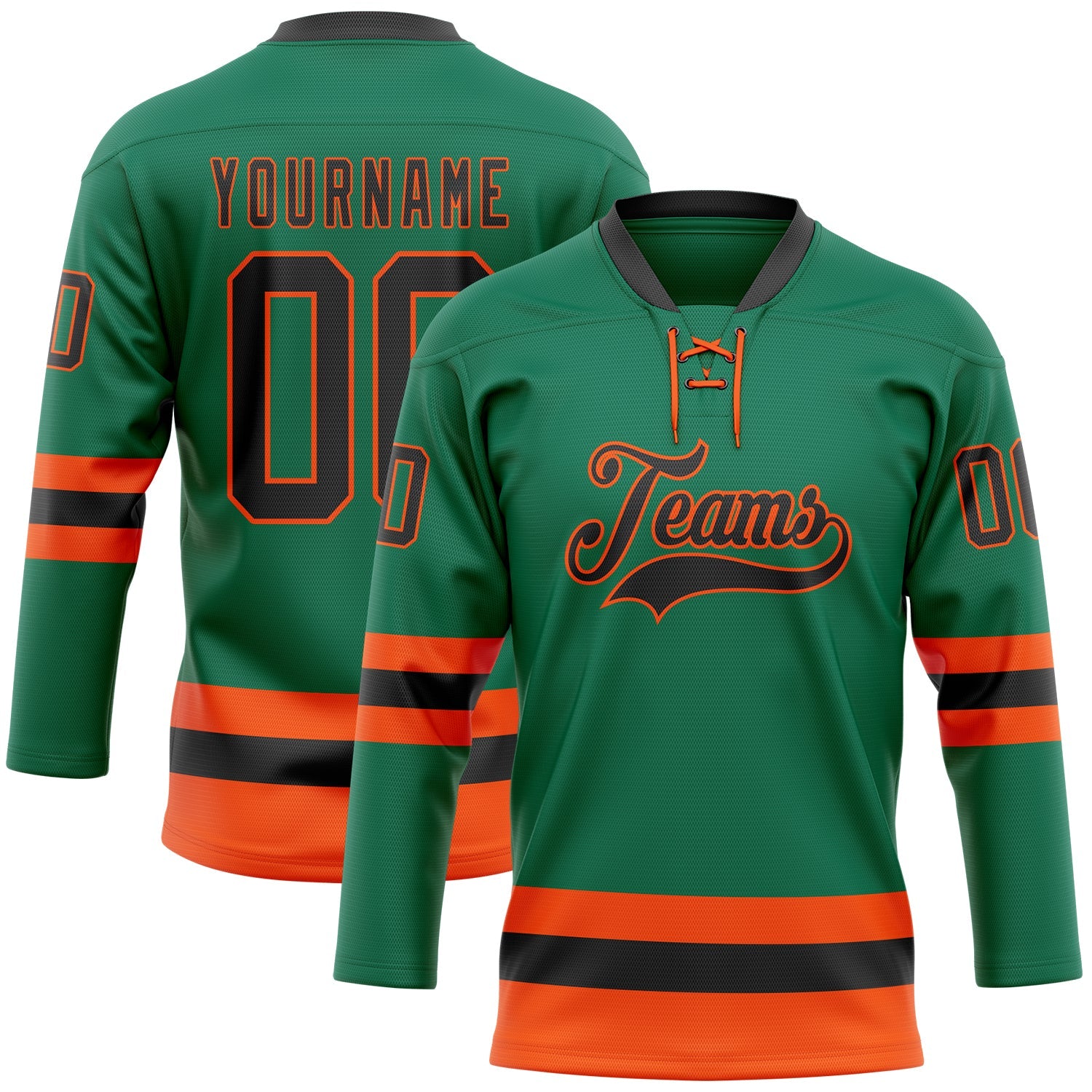 Custom Kelly Green Black-Orange Hockey Lace Neck Jersey - Sky-Custom