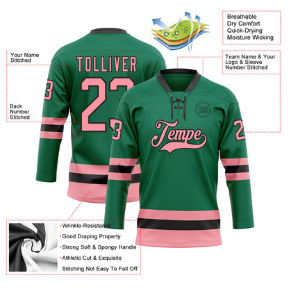 Custom Kelly Green Medium Pink-Black Hockey Lace Neck Jersey - Sky-Custom