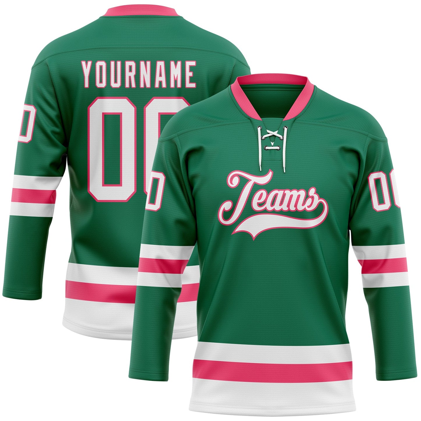Custom Kelly Green White-Neon Pink Hockey Lace Neck Jersey - Sky-Custom