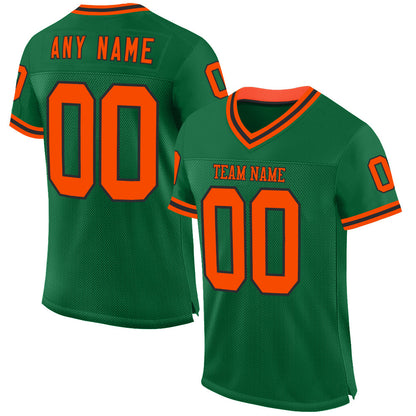 Custom Kelly Green Orange-Black Mesh Authentic Throwback Football Jersey - Sky-Custom