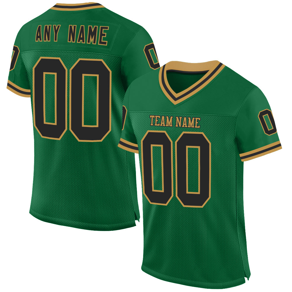Custom Kelly Green Black-Old Gold Mesh Authentic Throwback Football Jersey - Sky-Custom