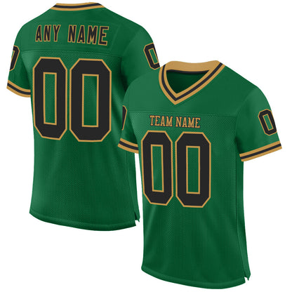 Custom Kelly Green Black-Old Gold Mesh Authentic Throwback Football Jersey - Sky-Custom